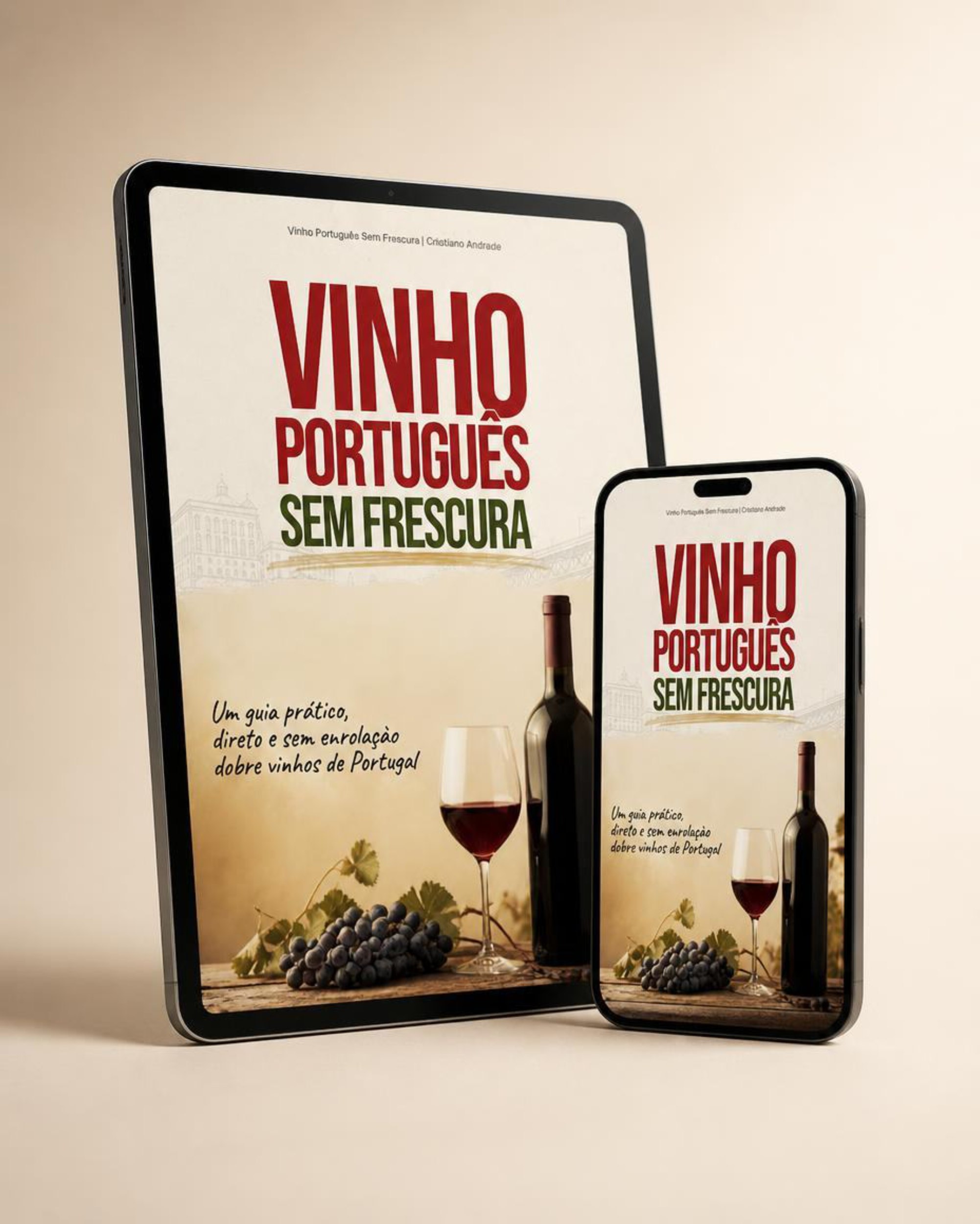 Guia Vinho Português sem Frescura em um tablet e um celular